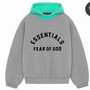 NWT Fear of God Essentials Nylon Fleece Heather Gray Mint Green Hoodie - XS